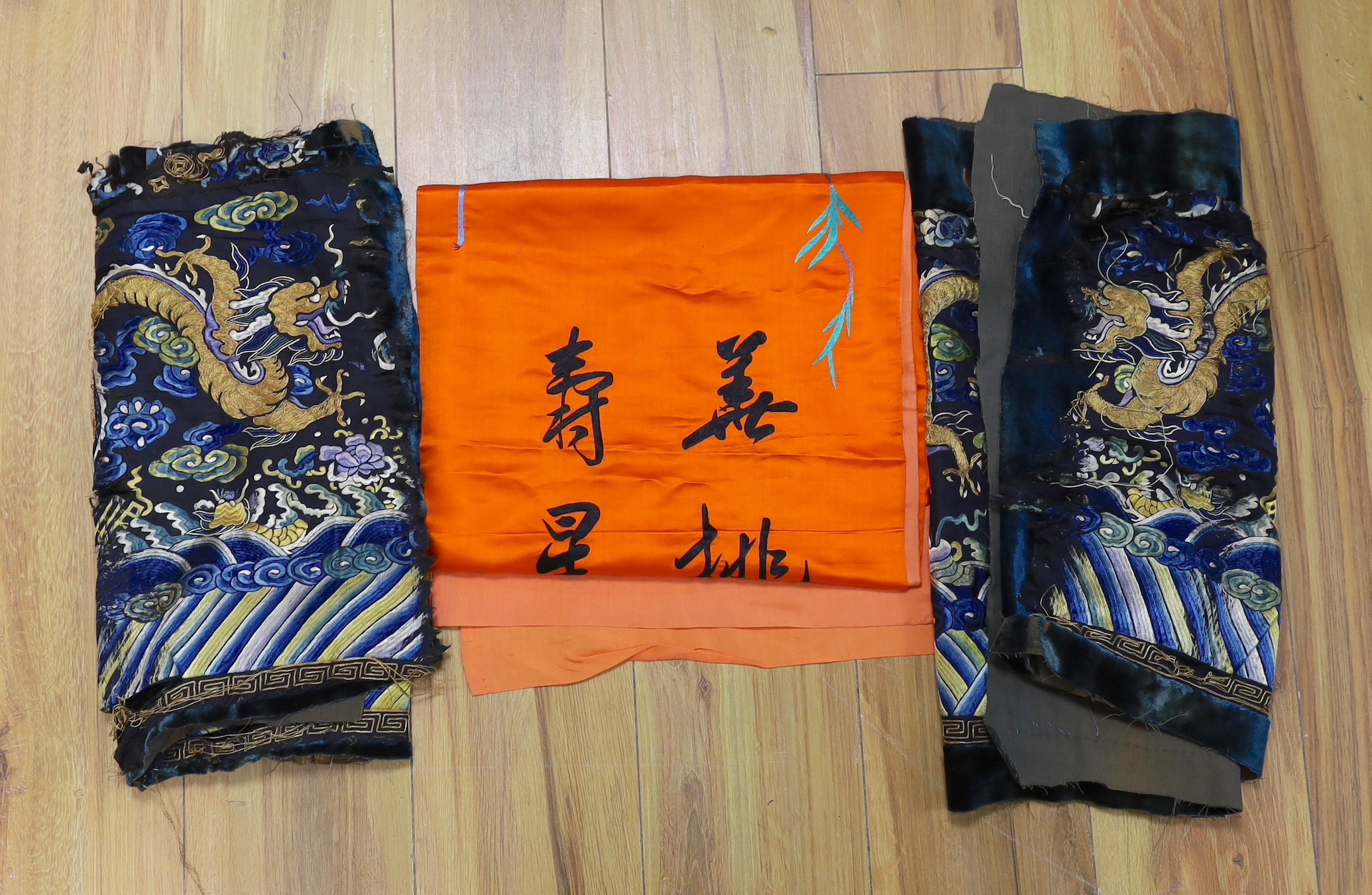 Two early 20th century Chinese silk embroidered “dragon